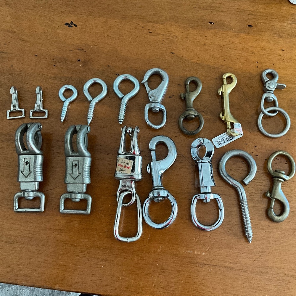 Cross tie safety snaps, halter snaps, eye screws and more